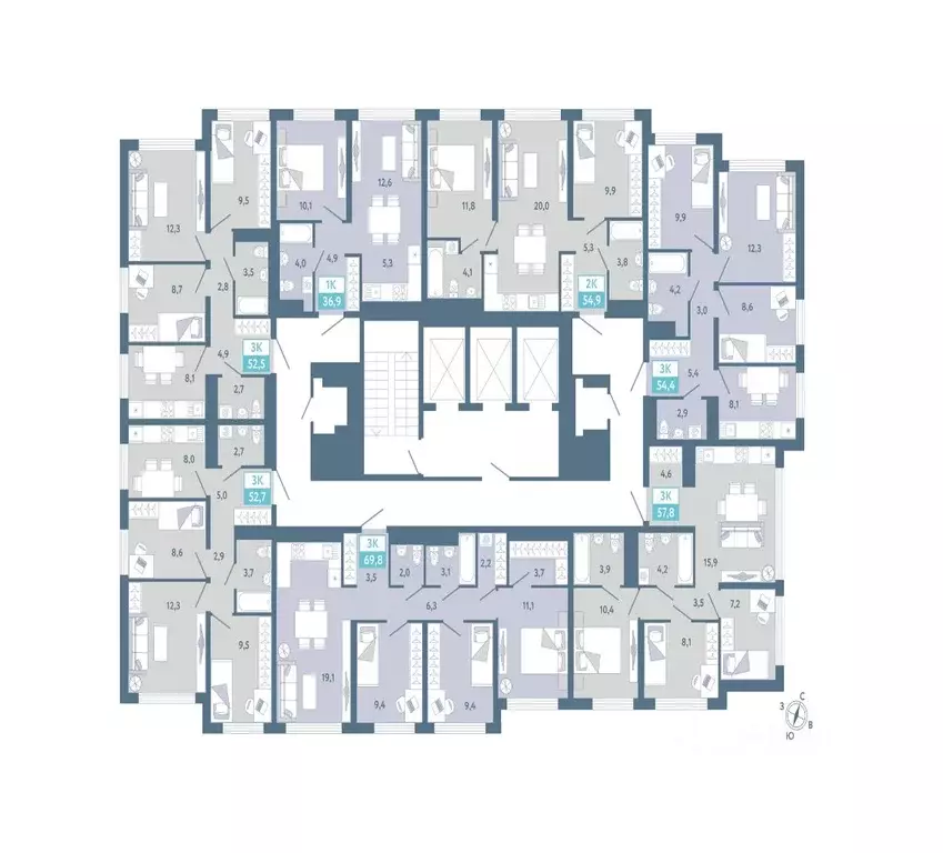 3-к кв. Тюменская область, Тюмень Айрис жилой комплекс (69.8 м) - Фото 2