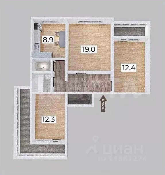 3-к кв. Омская область, Омск ул. Богдана Хмельницкого, 46 (70.4 м) - Фото 2