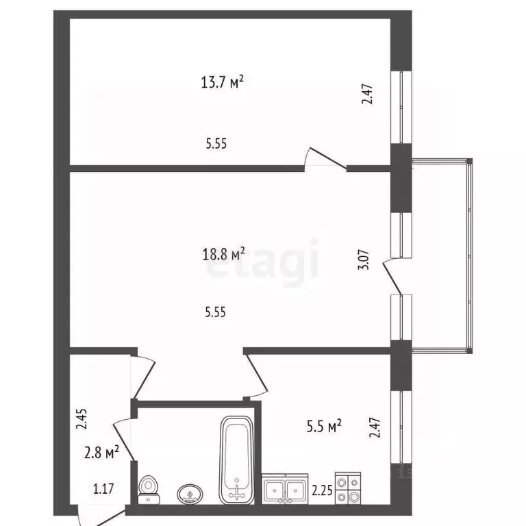 2-к кв. Тюменская область, Тюмень ул. Пермякова, 34 (46.0 м) - Фото 1