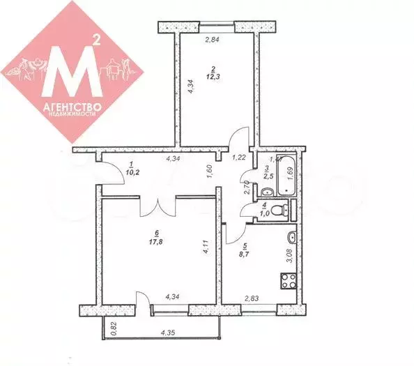 2-к. квартира, 52,5 м, 2/5 эт. - Фото 0