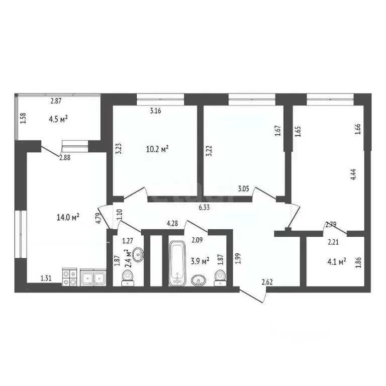 3-к кв. Тюменская область, Тюмень Дамбовская ул., 29к1 (68.1 м) - Фото 1
