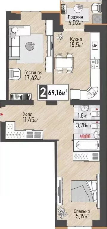 2-к кв. Рязанская область, Рыбное  (69.16 м) - Фото 0