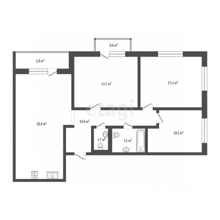 3-к кв. Тюменская область, Тюмень Полевая ул., 117к6 (88.2 м) - Фото 2
