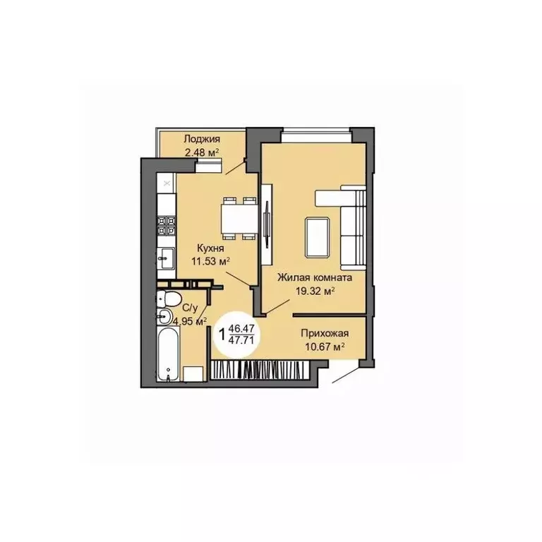 1-к кв. Орловская область, Орел Межквартальная ул., 3 (47.5 м) - Фото 1