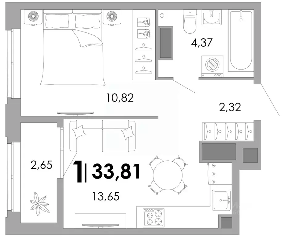 1-к кв. Владимирская область, Владимир Уно жилой комплекс (33.81 м) - Фото 1