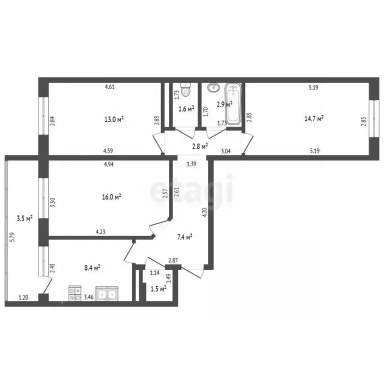 3-к кв. Татарстан, Альметьевск просп. Строителей, 78 (68.3 м) - Фото 2