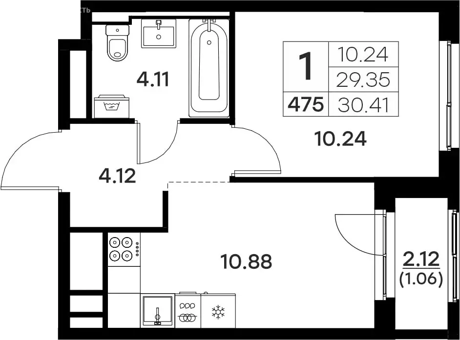1-комнатная квартира: Владимир (30.41 м) - Фото 0