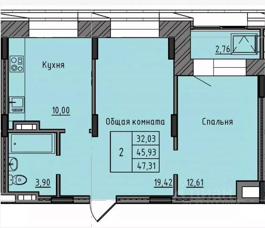 2-к кв. Саха (Якутия), Якутск ул. Строда (47.31 м) - Фото 0