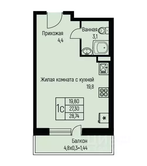 Студия Краснодарский край, Краснодар муниципальное образование, пос. ... - Фото 0