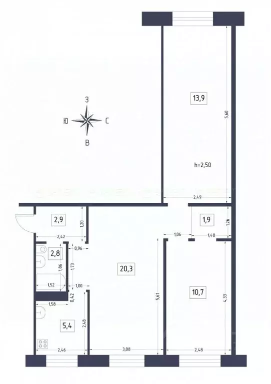 3-к кв. Татарстан, Казань ул. 40 лет Октября, 19 (58.0 м) - Фото 2