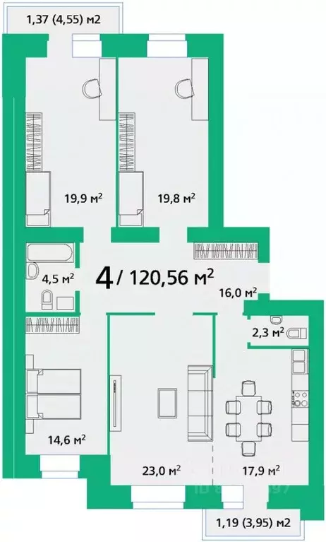 4-к кв. Красноярский край, Красноярск ул. Березина, 82Д (120.56 м) - Фото 0