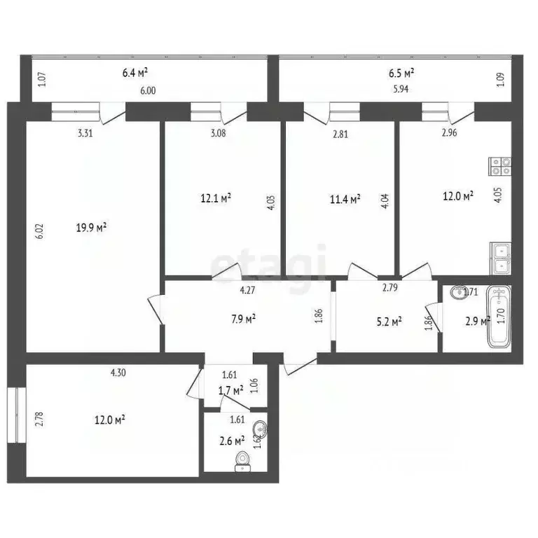 3-к кв. Тюменская область, Тюмень ул. Ю.-Р.Г. Эрвье, 16 (87.7 м) - Фото 2