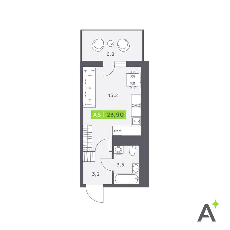 Квартира-студия: Кудрово, Солнечная улица, 4 (23.9 м) - Фото 1
