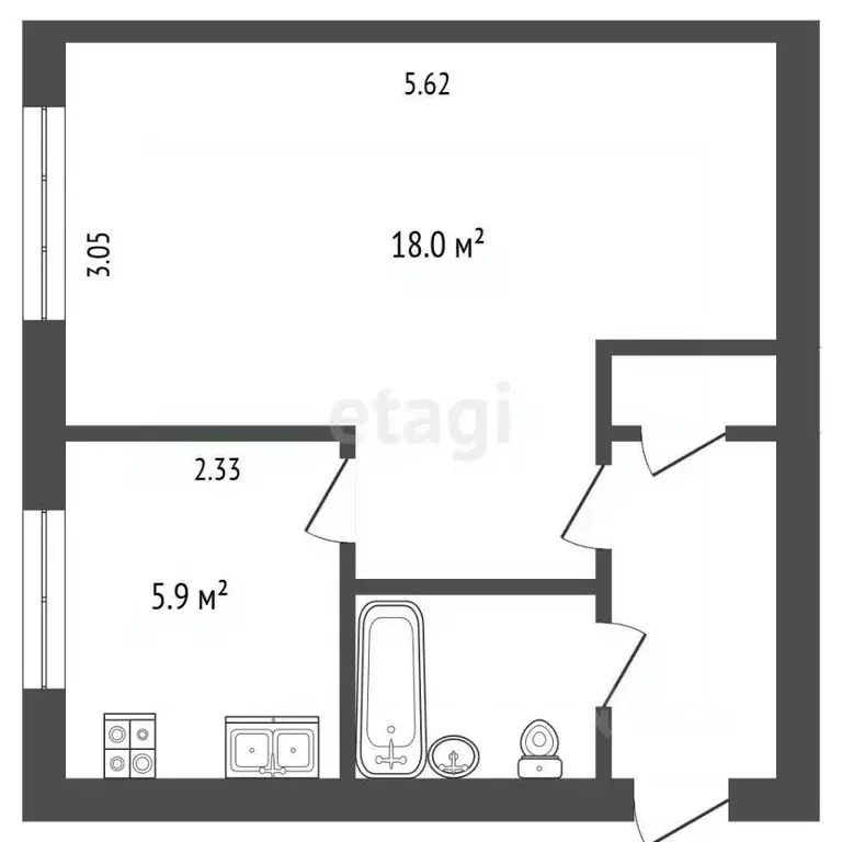 1-к кв. Томская область, Томск ул. Елизаровых, 40 (30.6 м) - Фото 2