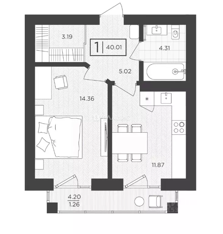 1-к кв. Калининградская область, Пионерский Октябрьская ул., 10 (40.6 ... - Фото 2