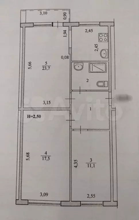 3-к. квартира, 62,8 м, 5/5 эт. - Фото 0