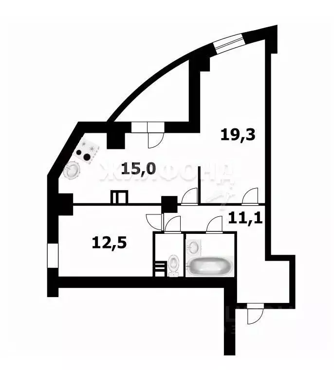 2-к кв. Новосибирская область, Новосибирск ул. Галущака, 15 (63.1 м) - Фото 0