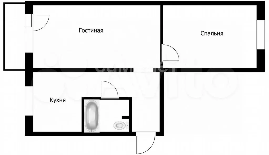 2-к. квартира, 44,6 м, 4/5 эт. - Фото 0