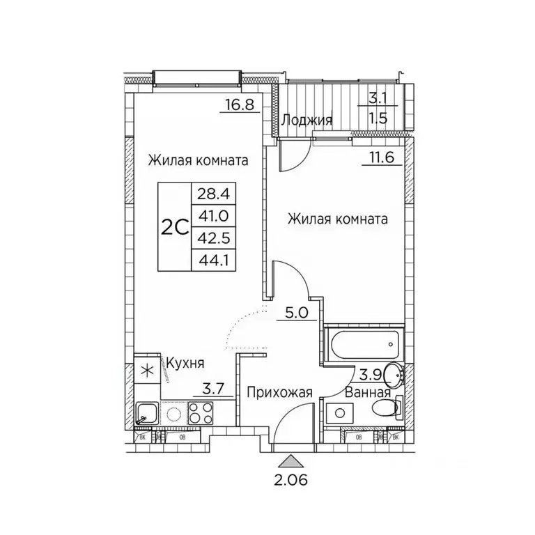 2-к кв. Приморский край, Владивосток ул. Расула Гамзатова, 7к3 (44.1 ... - Фото 1