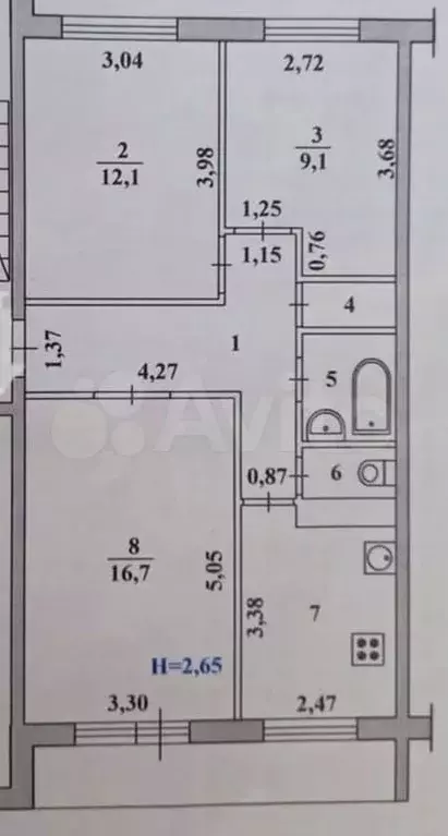 3-к. квартира, 62 м, 4/5 эт. - Фото 0