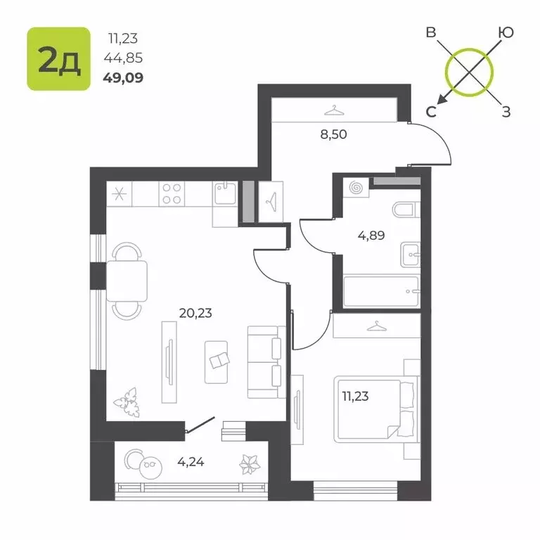 1-комнатная квартира: Екатеринбург, микрорайон Академический, 12-й ... - Фото 1