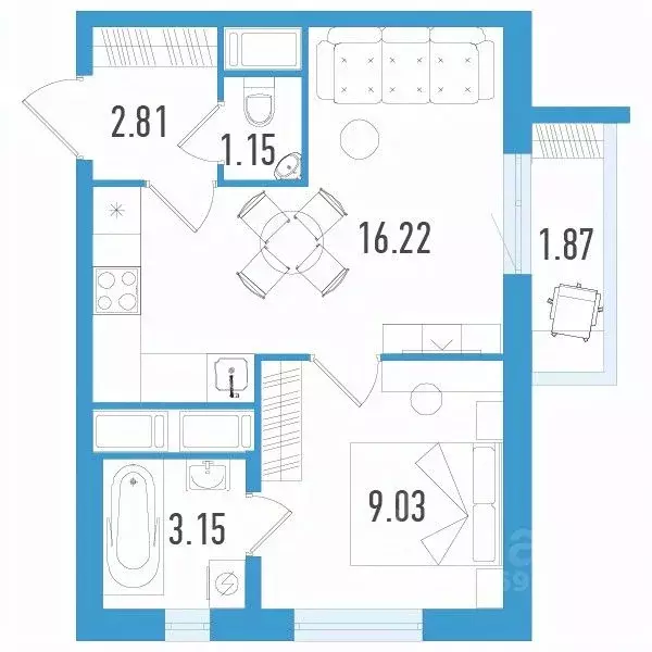 1-к кв. Санкт-Петербург ул. Маршала Казакова, 62к1 (32.92 м) - Фото 0