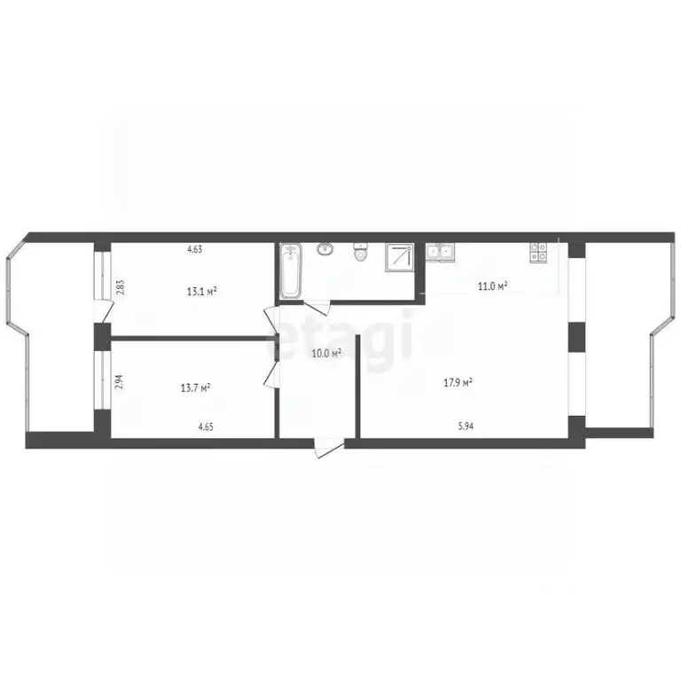 3-к кв. Вологодская область, Вологда ул. Гагарина, 2ак1 (72.4 м) - Фото 2