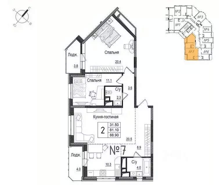 2-к кв. Московская область, Наро-Фоминск ул. Новикова, 20/1 (88.9 м) - Фото 0