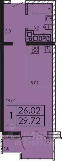 1-к кв. Иркутская область, Иркутск ул. Баумана, 271 (29.72 м) - Фото 1