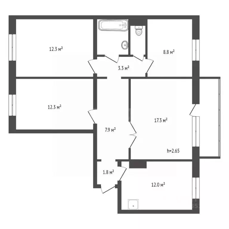 4-к кв. Красноярский край, Красноярск Ястынская ул., 2Ж (80.7 м) - Фото 1