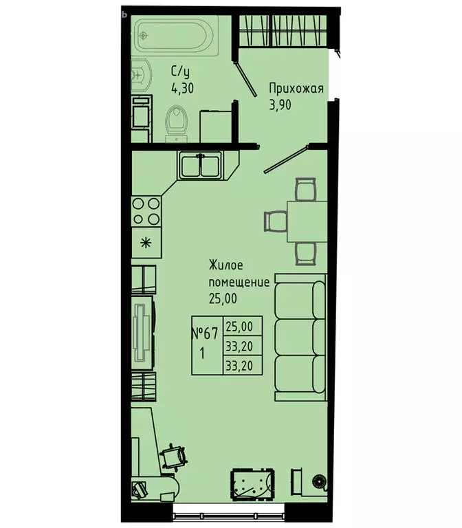 Квартира-студия: Коммунар, Железнодорожная улица, 41к2 (33.2 м) - Фото 1