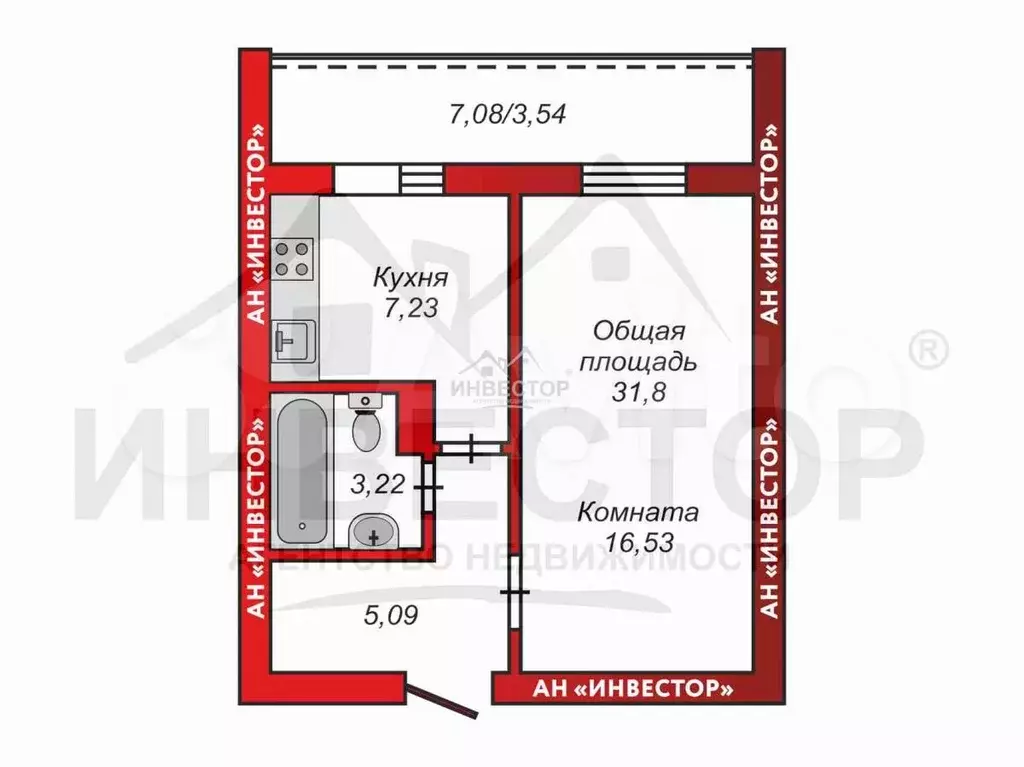 1-к. квартира, 31,8 м, 4/16 эт. - Фото 0