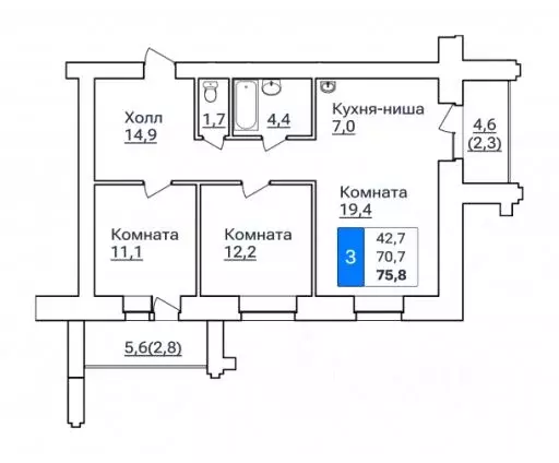 3-к кв. Амурская область, Благовещенск ул. Горького, 205 (75.8 м) - Фото 0