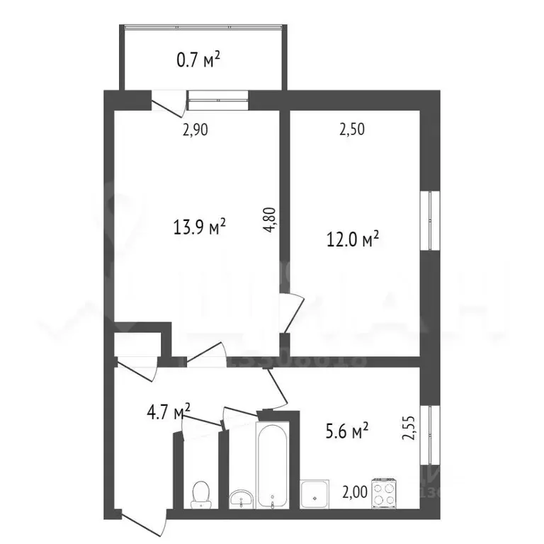 2-к кв. Иркутская область, Братск бул. Космонавтов, 52 (40.6 м) - Фото 1