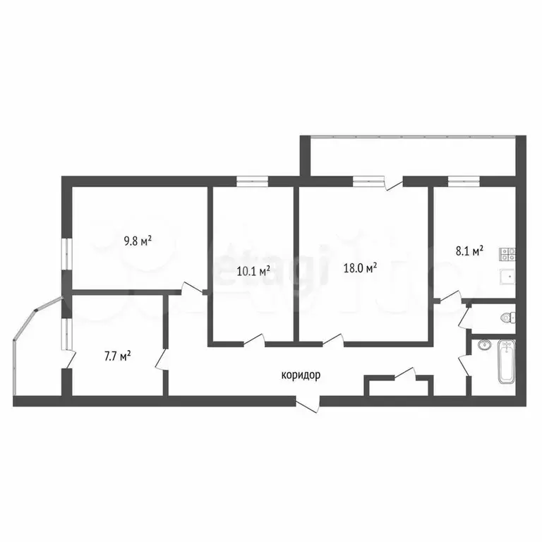 4-к. квартира, 73 м, 3/9 эт. - Фото 0
