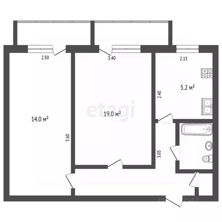 2-к кв. Крым, Симферополь ул. Элеваторная (44.6 м) - Фото 1