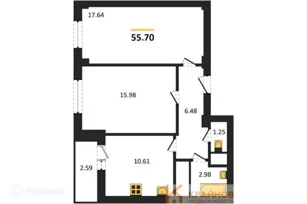 Продаётся 2-к квартира, 55.7 м - Фото 0