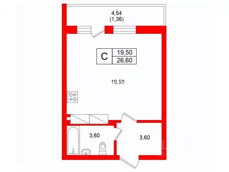Квартира, студия, 26.6 м - Фото 0