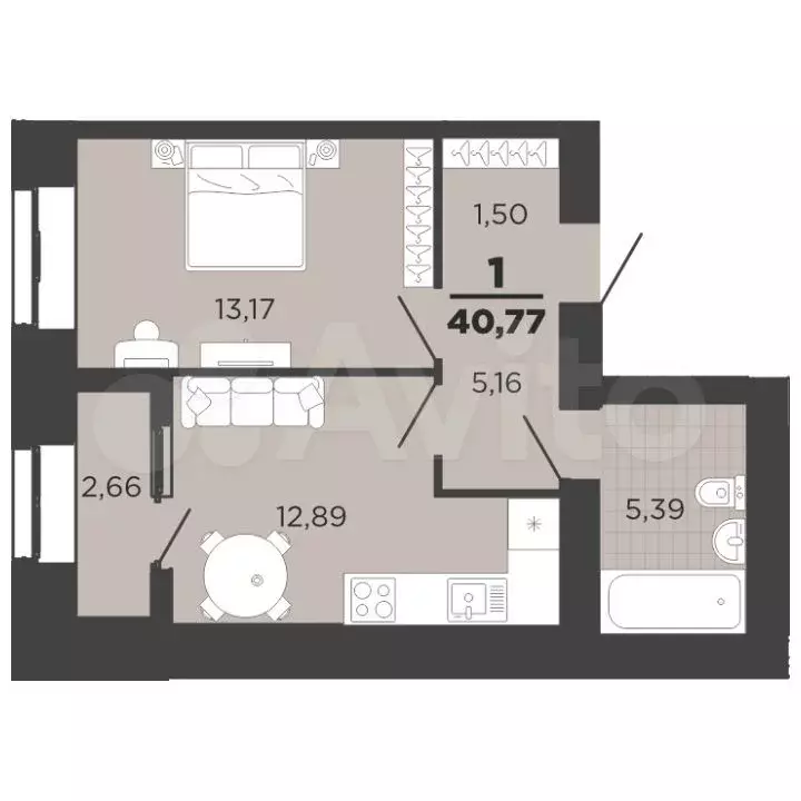 1-к. квартира, 40 м, 4/16 эт. - Фото 1