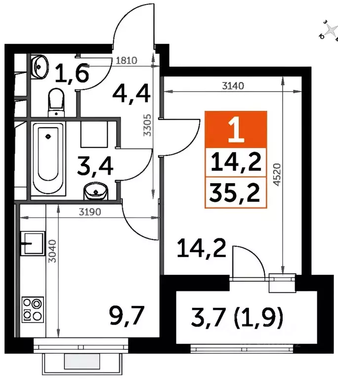 1-к кв. Московская область, Ленинский городской округ, пос. Развилка ... - Фото 2