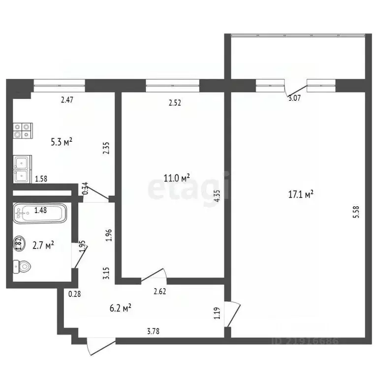 2-к кв. Калининградская область, Калининград ул. Чекистов, 86 (42.3 м) - Фото 1