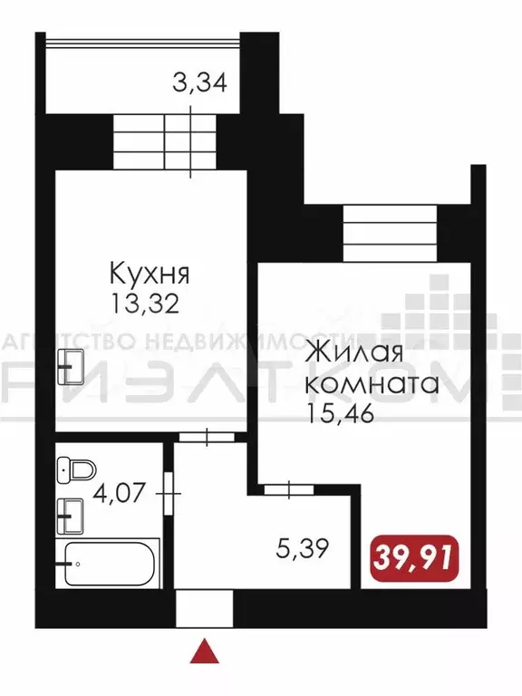 1-к. квартира, 40 м, 3/14 эт. - Фото 0