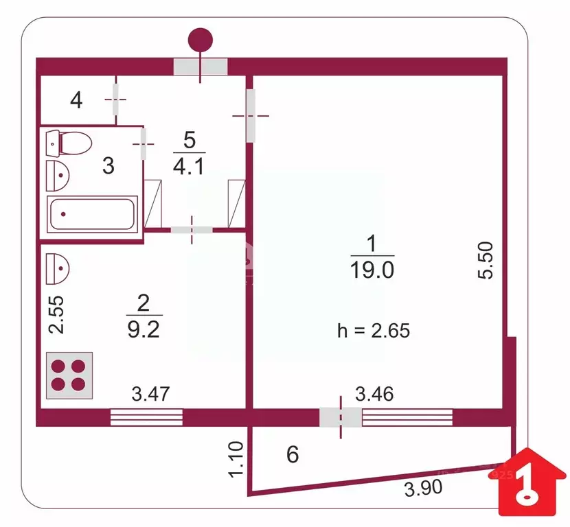 1-к кв. Омская область, Омск ул. Маяковского, 48 (37.0 м) - Фото 2