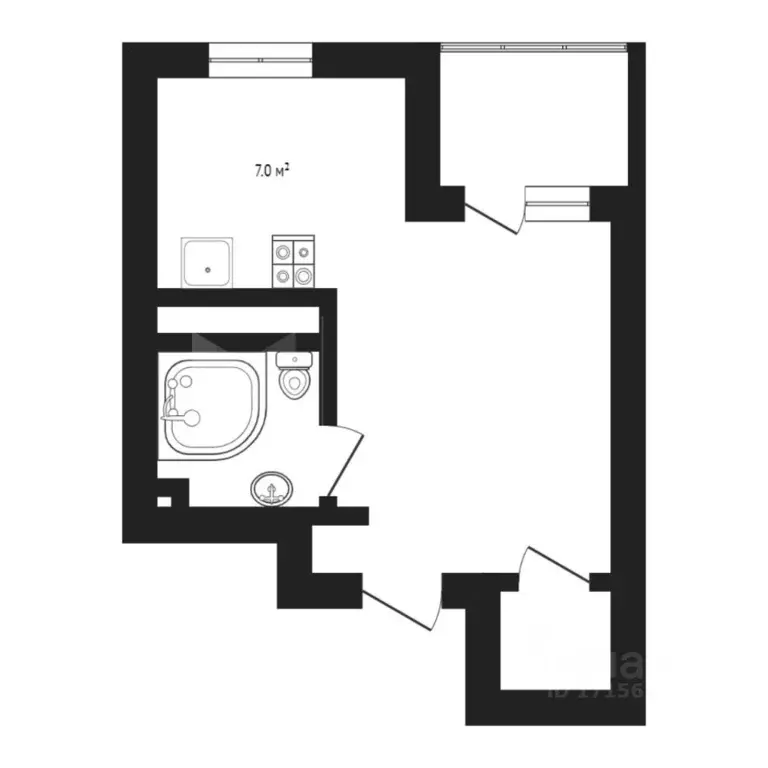 Студия Тюменская область, Тюмень Дамбовская ул., 25к1 (24.2 м) - Фото 1