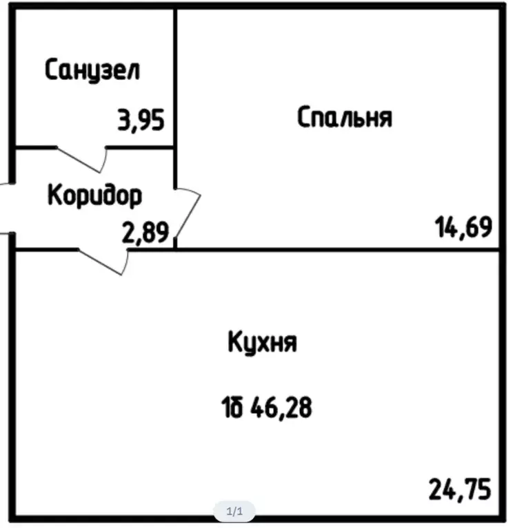 Продаётся 1-к квартира, 46.28 м - Фото 1