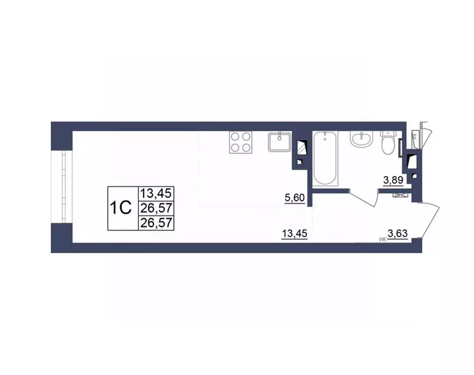 Студия Башкортостан, Уфа Космос жилой комплекс, лит1 (26.39 м) - Фото 1