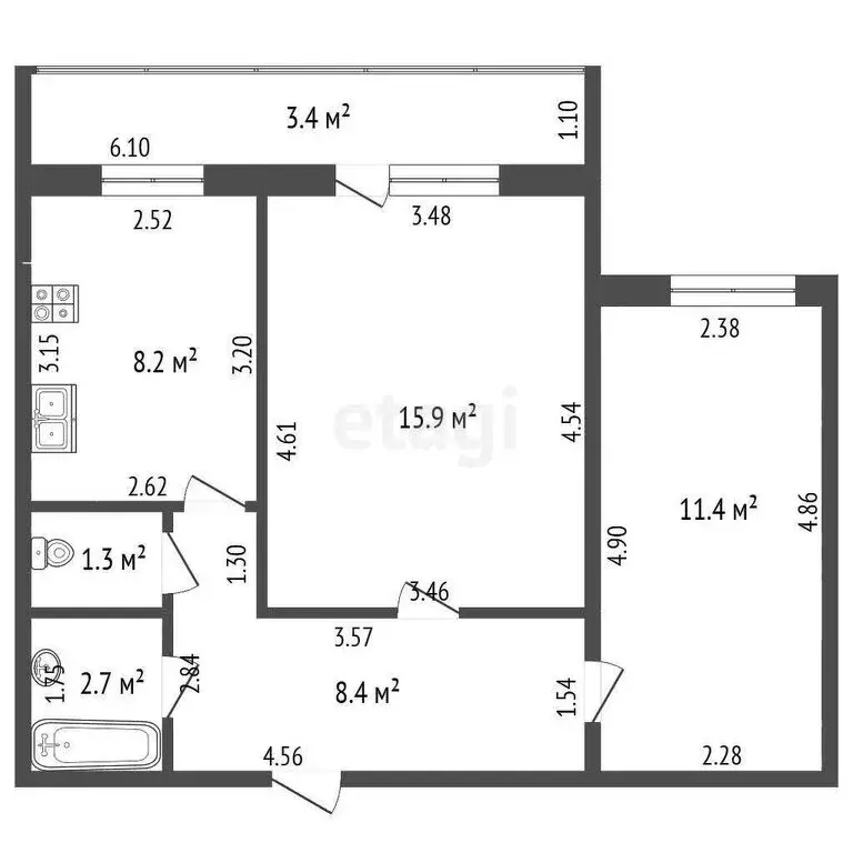 2-комнатная квартира: Стерлитамак, улица Гоголя, 106 (47.9 м) - Фото 1
