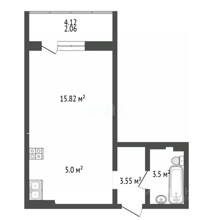 Студия Ростовская область, Ростов-на-Дону пер. Андреева, 8 (30.0 м) - Фото 2