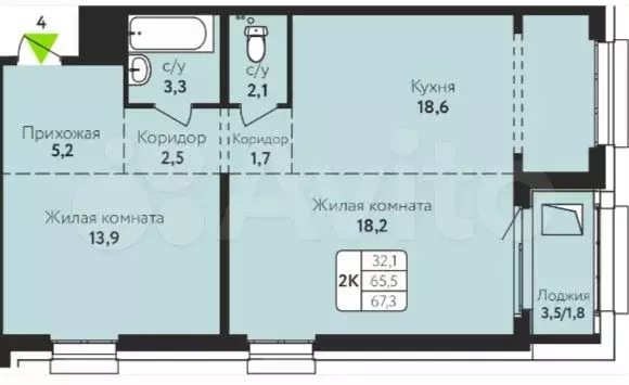 2-к. квартира, 67,3 м, 10/17 эт. - Фото 1