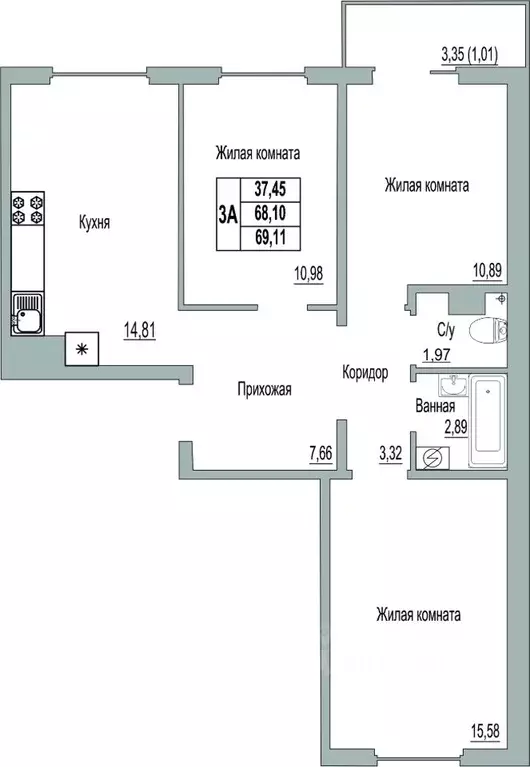 3-к кв. Псковская область, Псков Линейная ул., 85 (69.11 м) - Фото 0